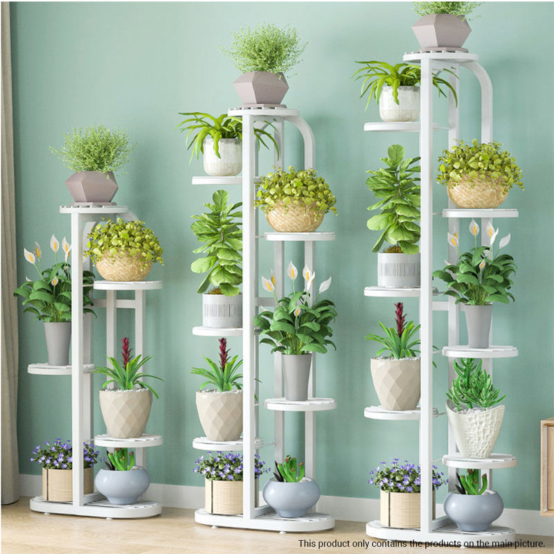 8 Tier 9 Pots White Round Metal Plant Rack Flowerpot Storage Display Stand Holder Home Garden Decor
