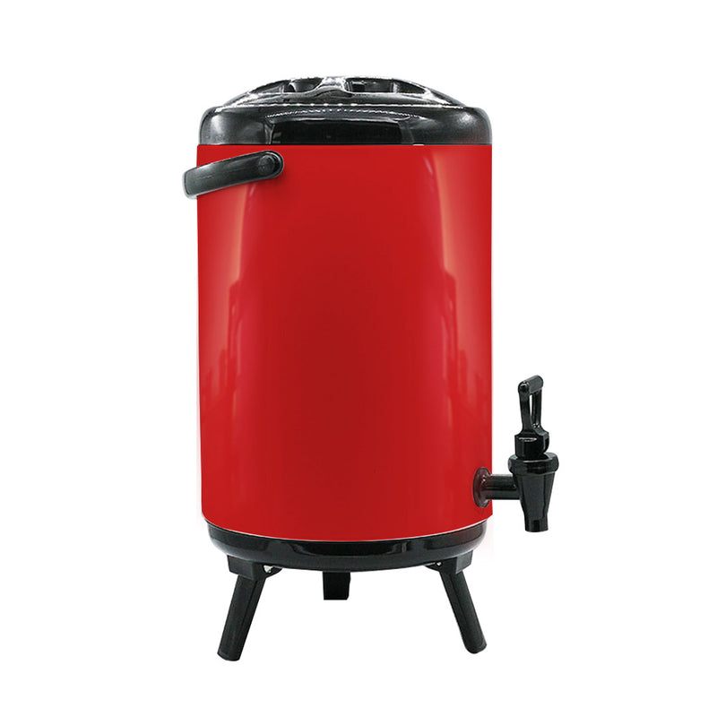14L Stainless Steel Insulated Milk Tea Barrel Hot and Cold Beverage Dispenser Container with Faucet Red