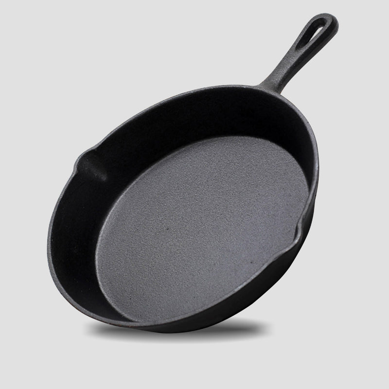 26cm Round Cast Iron Frying Pan Skillet Steak Sizzle Platter with Handle