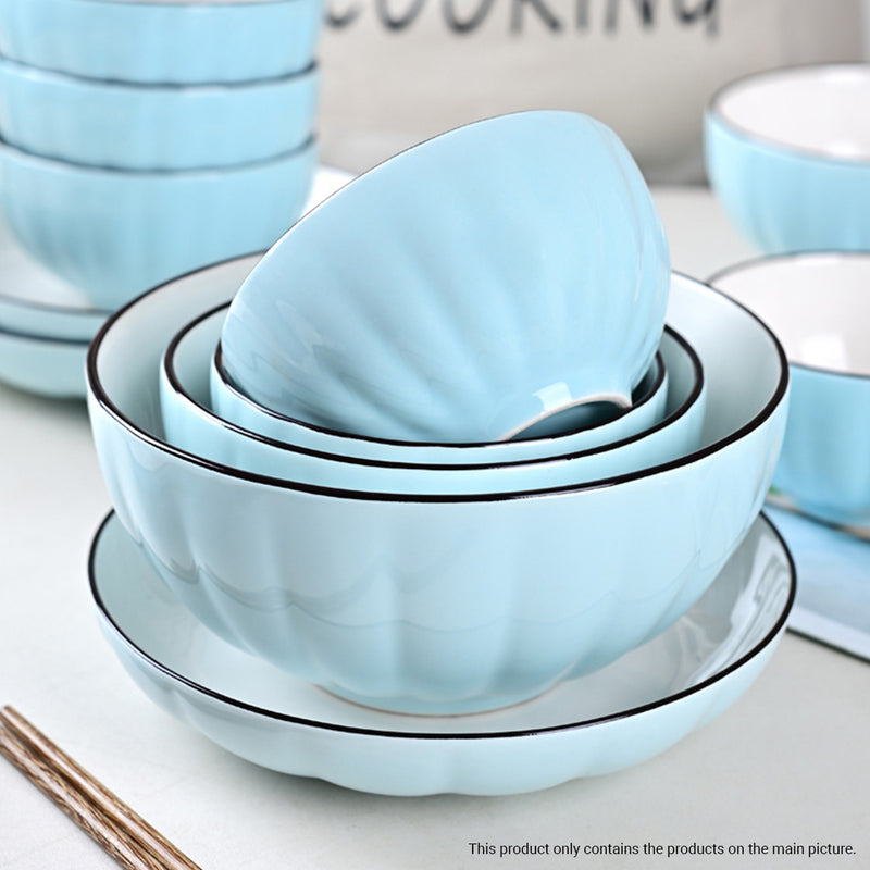 Blue Japanese Style Ceramic Dinnerware Crockery Soup Bowl Plate Server Kitchen Home Decor Set of 7