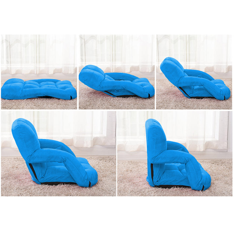 2X Foldable Lounge Cushion Adjustable Floor Lazy Recliner Chair with Armrest Blue