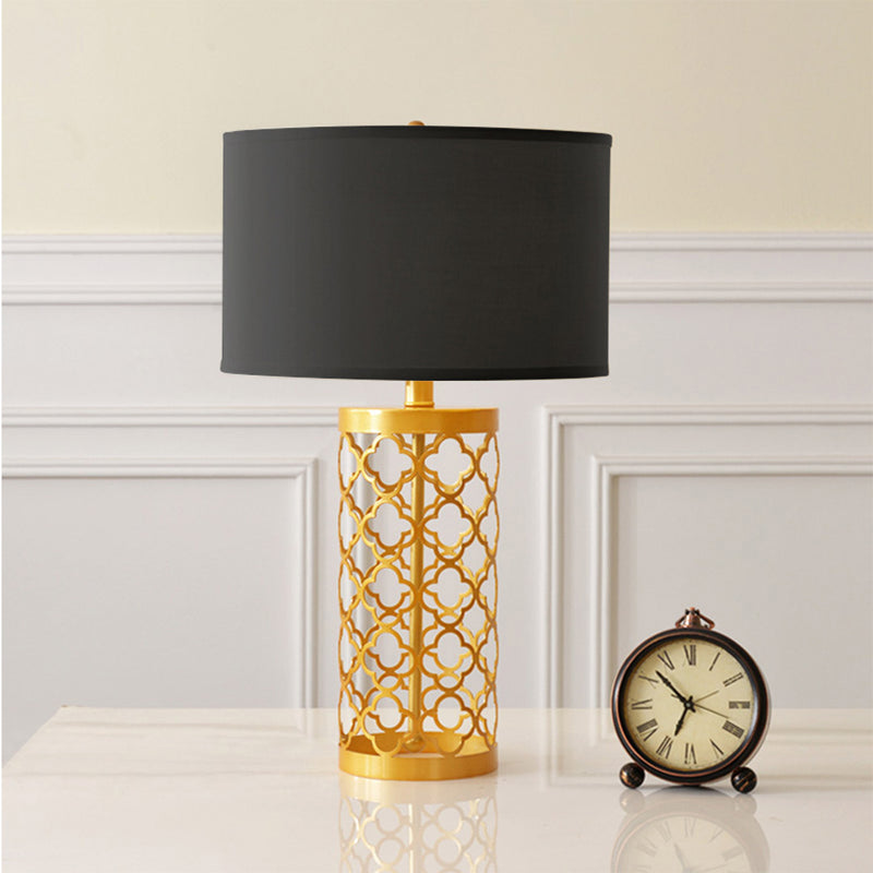 2X Golden Hollowed Out Base Table Lamp with Dark Shade