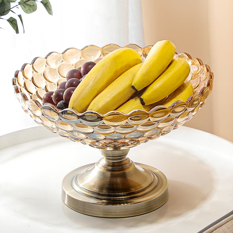 Bronze Pedestal Crystal Glass Fruit Bowl Candy Holder Countertop Dessert Serving Basket Decor