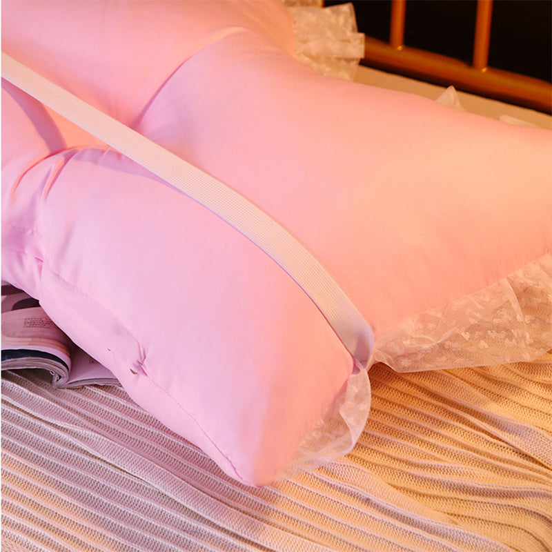 2X 180cm Pink Princess Bed Pillow Headboard Backrest Bedside Tatami Sofa Cushion with Ruffle Lace Home Decor