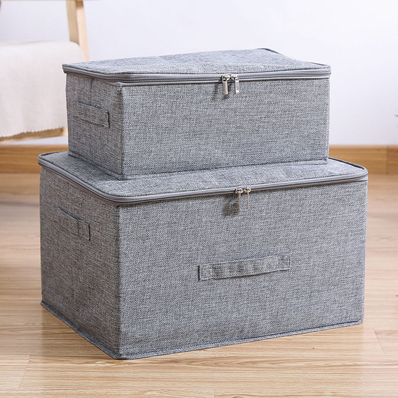 Grey Small Portable Double Zipper Storage Box Moisture Proof Clothes Basket Foldable Home Organiser