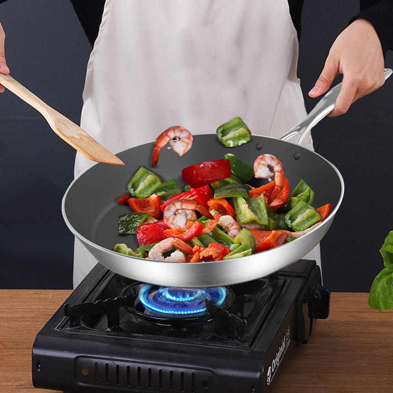 Stainless Steel Fry Pan 22cm Frying Pan Induction FryPan Non Stick Interior