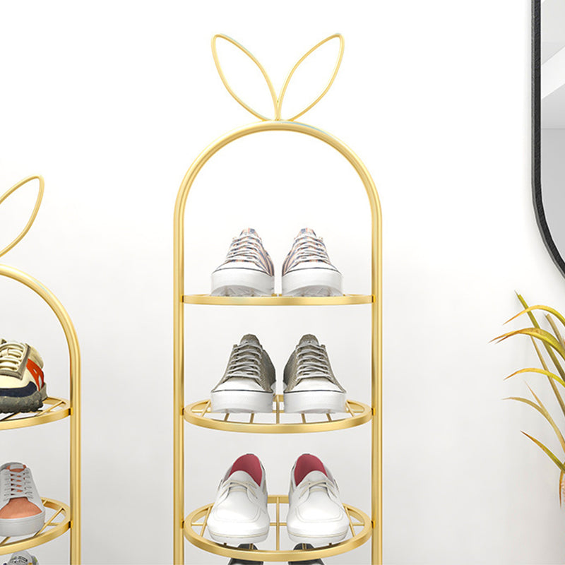 2X 7 Tier Bunny Ears Shape  Gold Plated Metal Shoe Organizer Space Saving Portable Footwear Storage Shelf