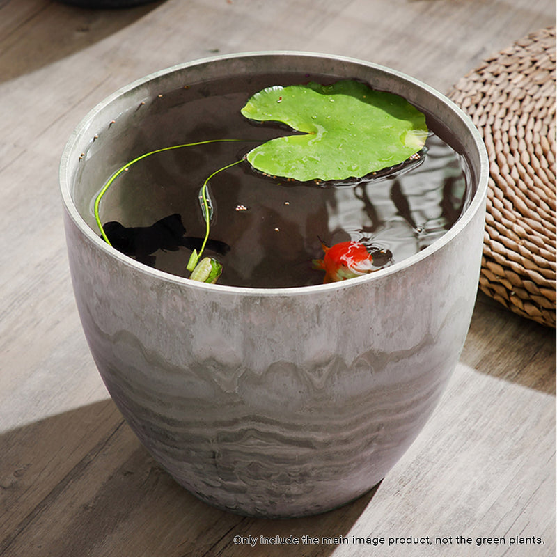 2X 27cm Rock Grey Round Resin Plant Flower Pot in Cement Pattern Planter Cachepot for Indoor Home Office