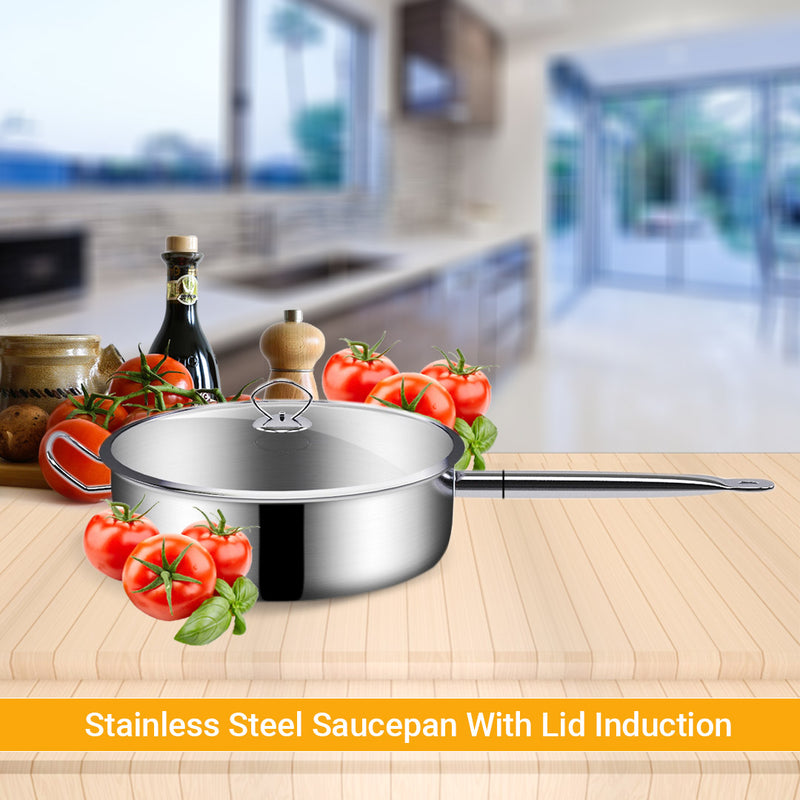 26cm Stainless Steel Saucepan Sauce pan with Glass Lid and Helper Handle Triple Ply Base Cookware