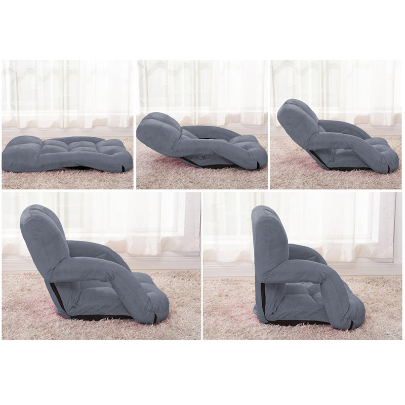4X Foldable Lounge Cushion Adjustable Floor Lazy Recliner Chair with Armrest Grey