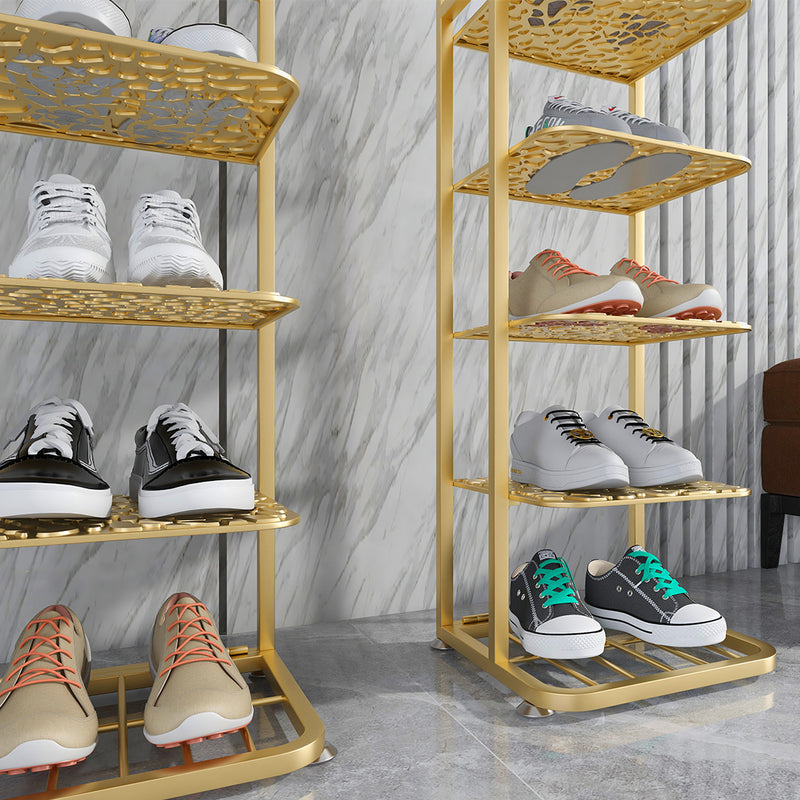 6 Tier Gold Plated Metal Shoe Organizer Space Saving Portable Footwear Storage Shelf