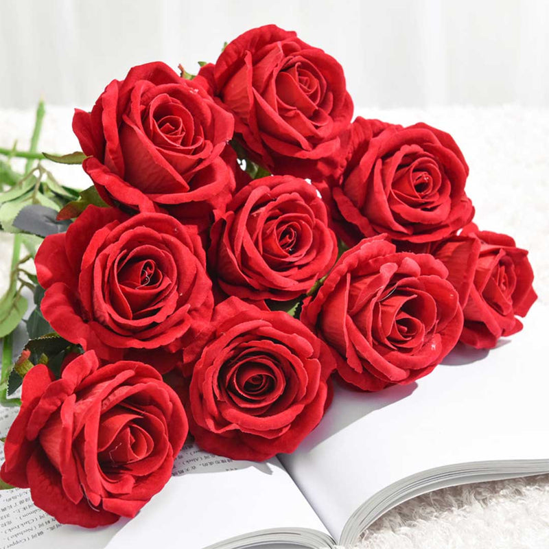 10pcs Artificial Silk Flower Fake Rose Bouquet Table Decor Red