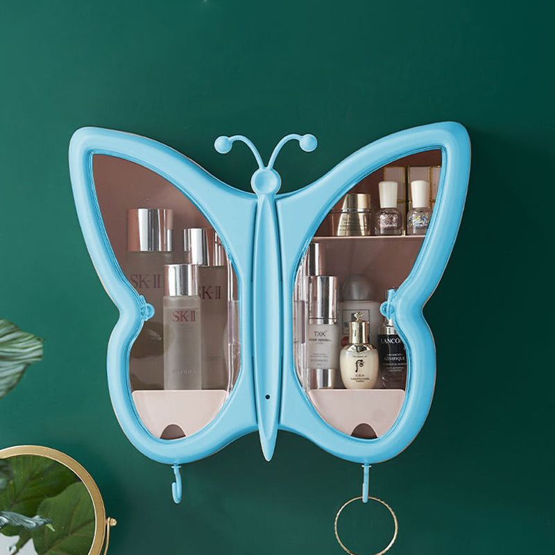 Blue Butterfly Shape Wall-Mounted Makeup Organiser Dustproof Waterproof Bathroom Storage Box Home Decor