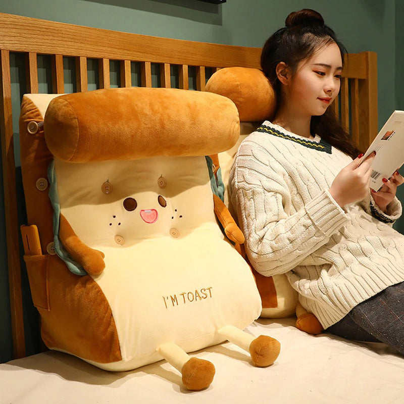 2X Cute Face Toast Bread Wedge Cushion Stuffed Plush Cartoon Back Support Pillow Home Decor