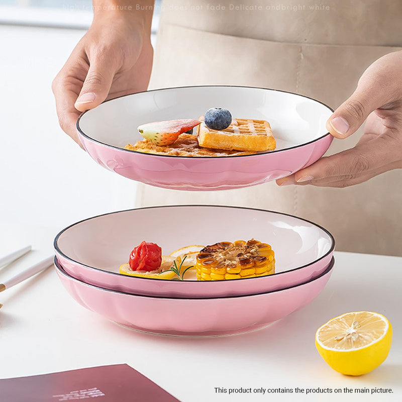 Pink Japanese Style Ceramic Dinnerware Crockery Soup Bowl Plate Server Kitchen Home Decor Set of 9