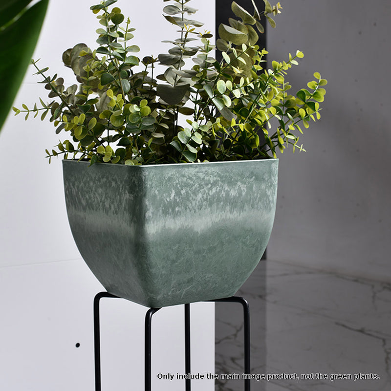 2X 27cm Green Grey Square Resin Plant Flower Pot in Cement Pattern Planter Cachepot for Indoor Home Office