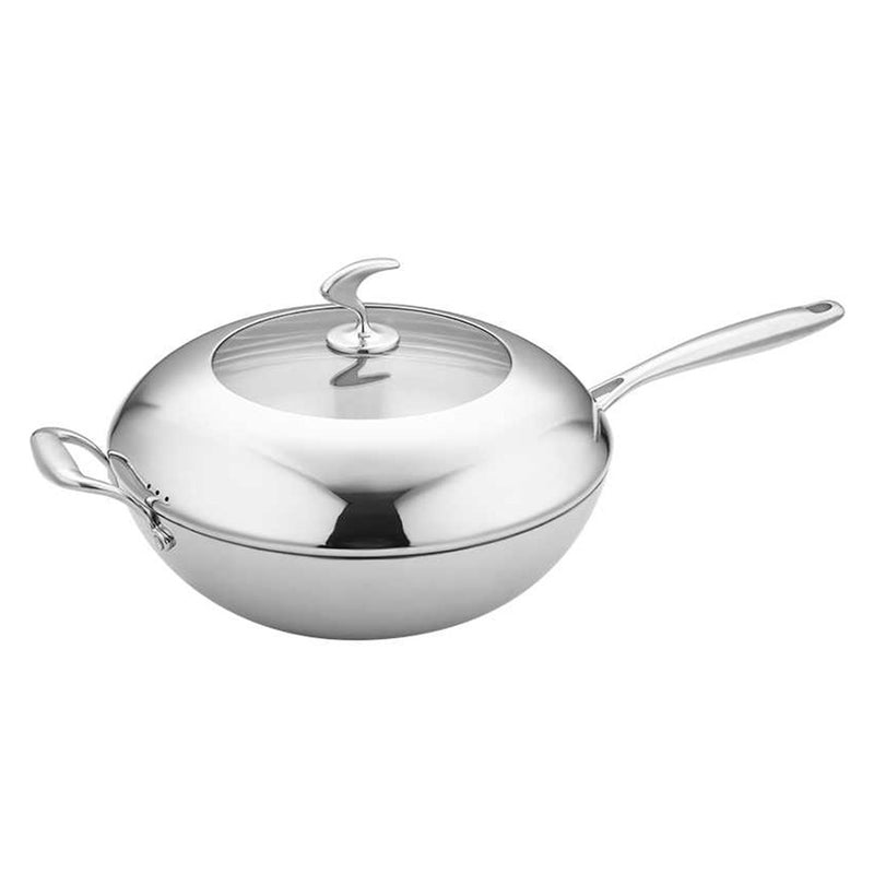 18/10 Stainless Steel Fry Pan 32cm Frying Pan Top Grade Non Stick Interior Skillet with Helper Handle and Lid