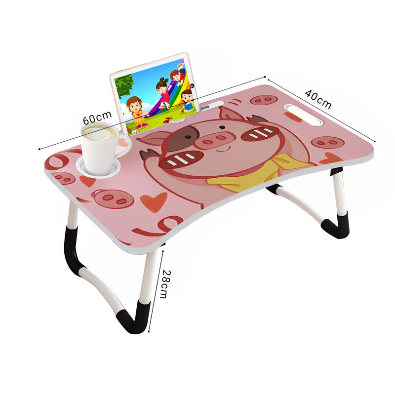 Cute Pig Design Portable Bed Table Adjustable Foldable Bed Sofa Study Table Laptop Mini Desk with Drawer and Cup Slot Home Decor