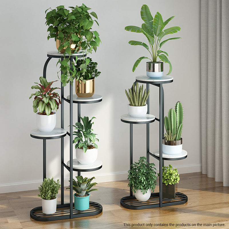 5 Tier 6 Pots Black Round Metal Plant Rack Flowerpot Storage Display Stand Holder Home Garden Decor