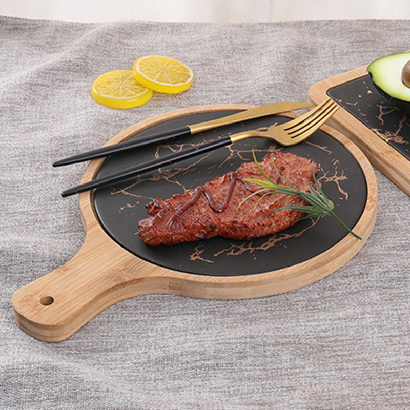 30cm Black Circle Wooden Serving Tray Slate Steak Serving Platter Chopping Board Paddle Home Decor