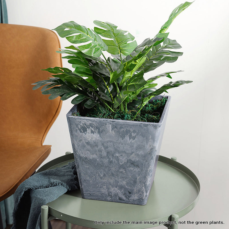 2X 27cm Weathered Grey Square Resin Plant Flower Pot in Cement Pattern Planter Cachepot for Indoor Home Office