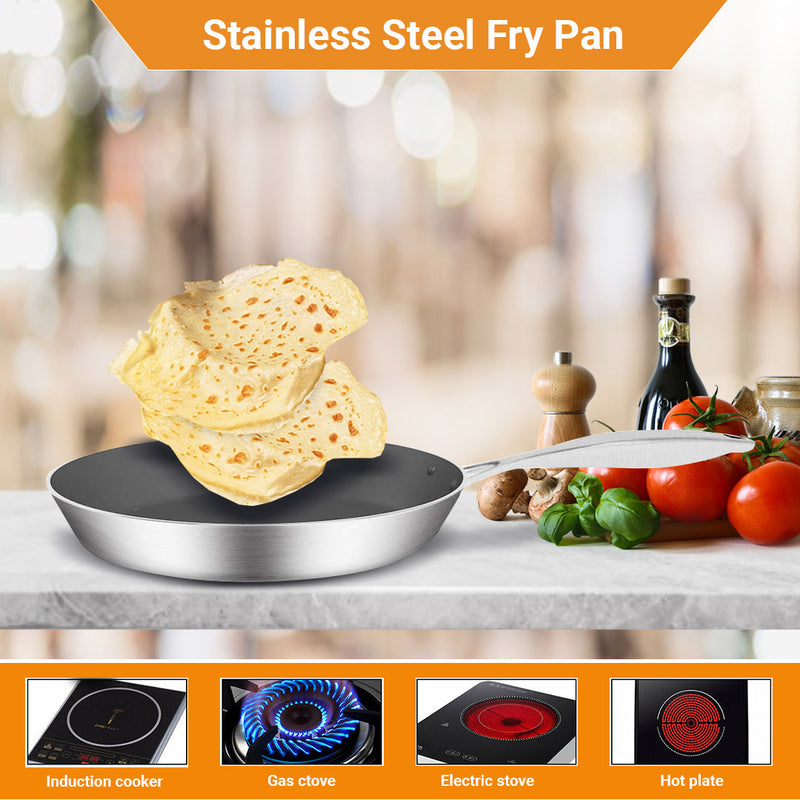 Stainless Steel Fry Pan 34cm Frying Pan Induction FryPan Non Stick Interior