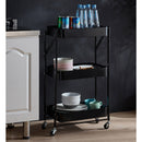 3 Tier Steel Black Foldable Kitchen Cart Multi-Functional Shelves Portable Storage Organizer with Wheels