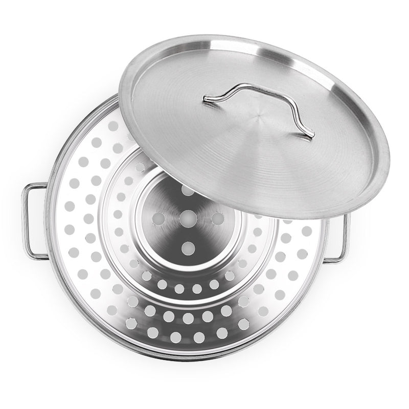50L Stainless Steel Stock Pot with Two Steamer Rack Insert Stockpot Tray