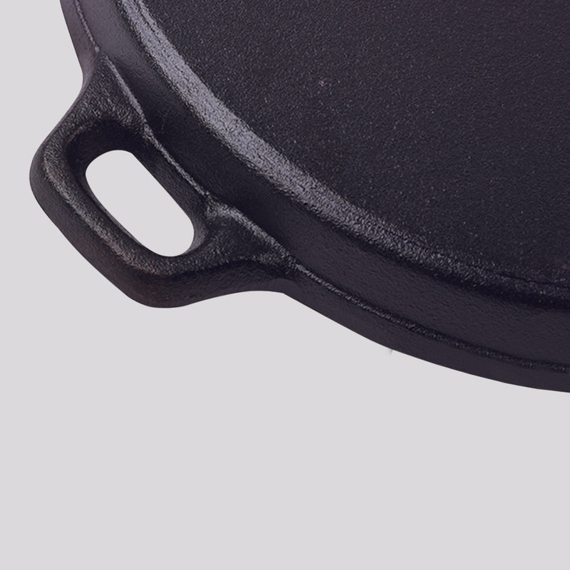 2X 35cm Round Ribbed Cast Iron Frying Pan Skillet Steak Sizzle Platter with Handle