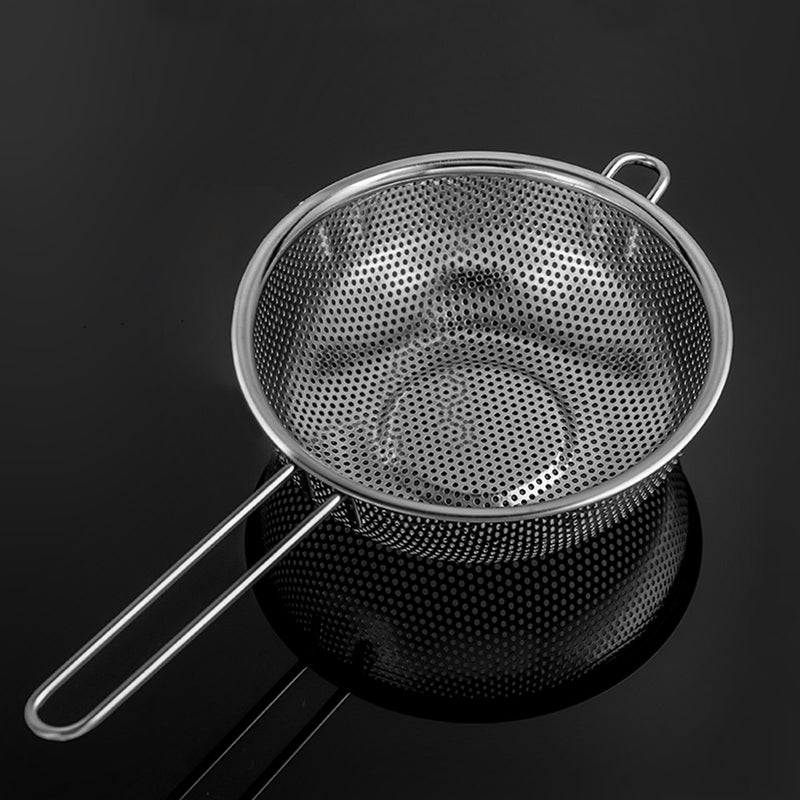 Stainless Steel Perforated Colander Fine Mesh Net Food Strainer Basket with Handle Skimmer Sieve Set