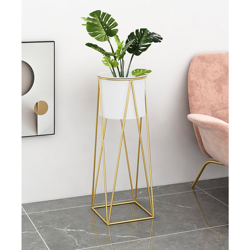 2X 50cm Gold Metal Plant Stand with White Flower Pot Holder Corner Shelving Rack Indoor Display