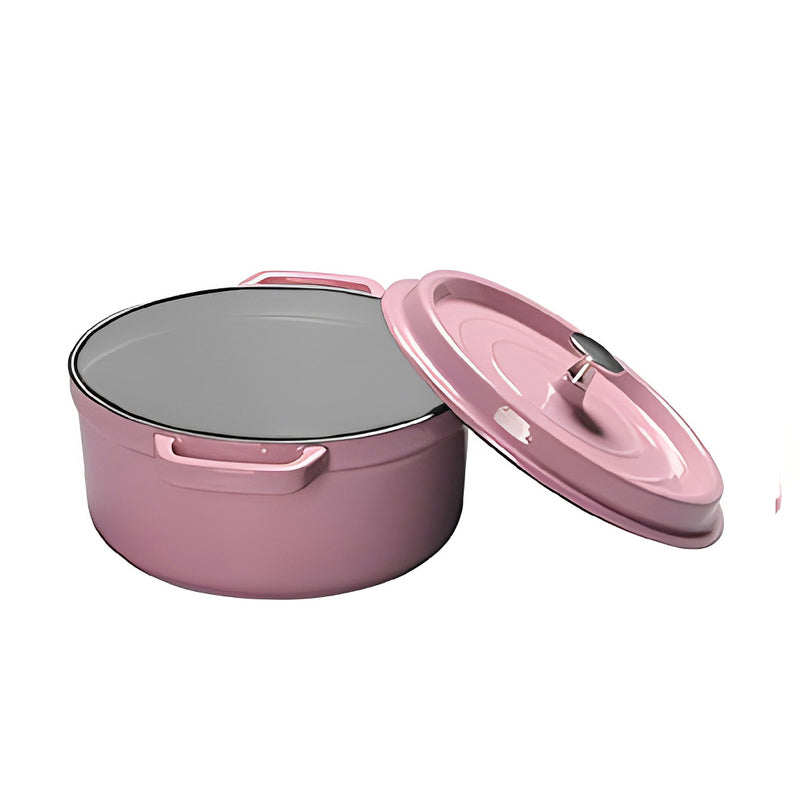 24cm Pink Cast Iron Ceramic Stewpot Casserole Stew Cooking Pot With Lid