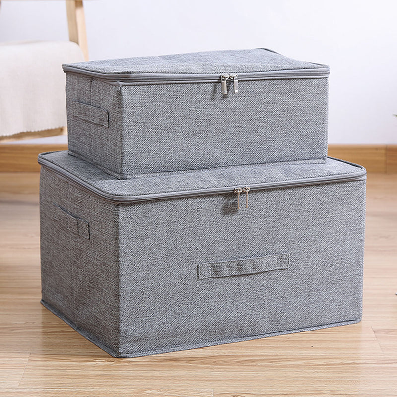 2X Grey Large Portable Double Zipper Storage Box Moisture Proof Clothes Basket Foldable Home Organiser