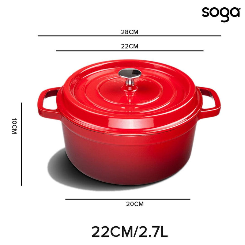 Cast Iron 22cm Enamel Porcelain Stewpot Casserole Stew Cooking Pot With Lid 2.7L Red