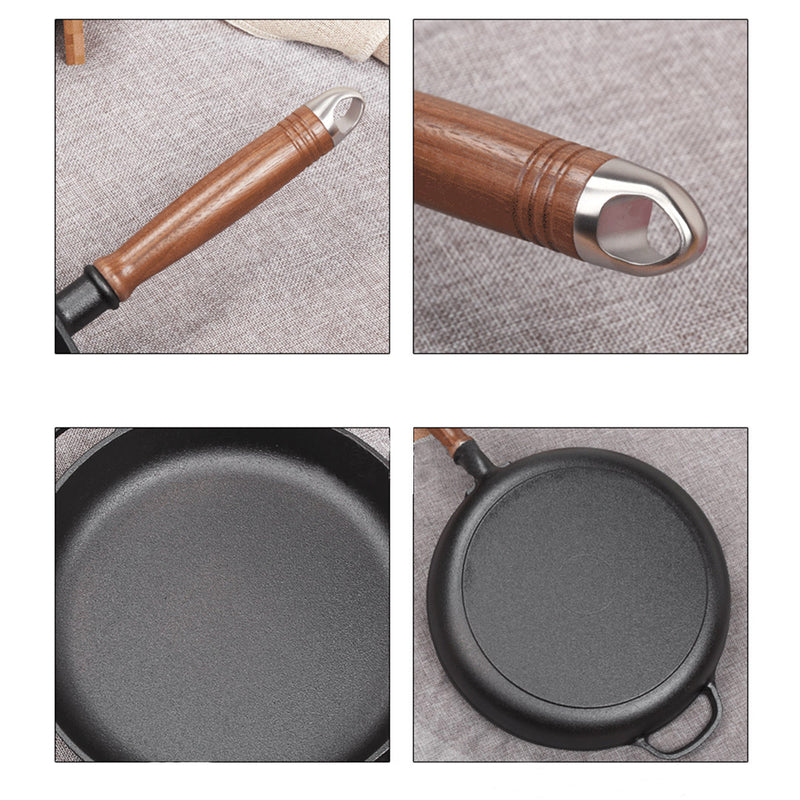 2X 29cm Round Cast Iron Frying Pan Skillet Steak Sizzle Platter with Helper Handle