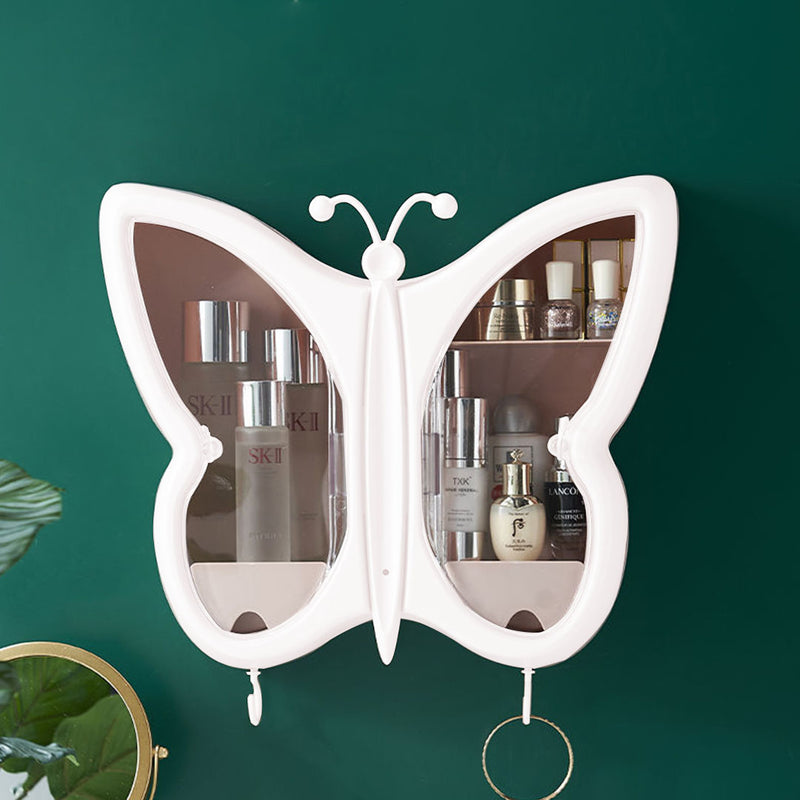 White Butterfly Shape Wall-Mounted Makeup Organiser Dustproof Waterproof Bathroom Storage Box Home Decor