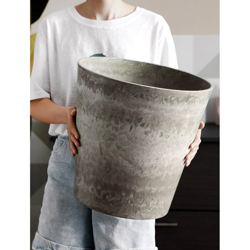 2X 32cm Rock Grey Round Resin Plant Flower Pot in Cement Pattern Planter Cachepot for Indoor Home Office