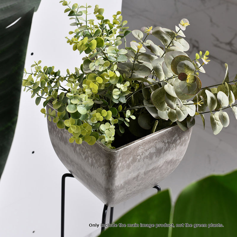 27cm Rock Grey Square Resin Plant Flower Pot in Cement Pattern Planter Cachepot for Indoor Home Office