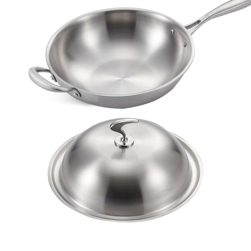 18/10 Stainless Steel Fry Pan 34cm Frying Pan Top Grade Skillet with Helper Handle and Lid