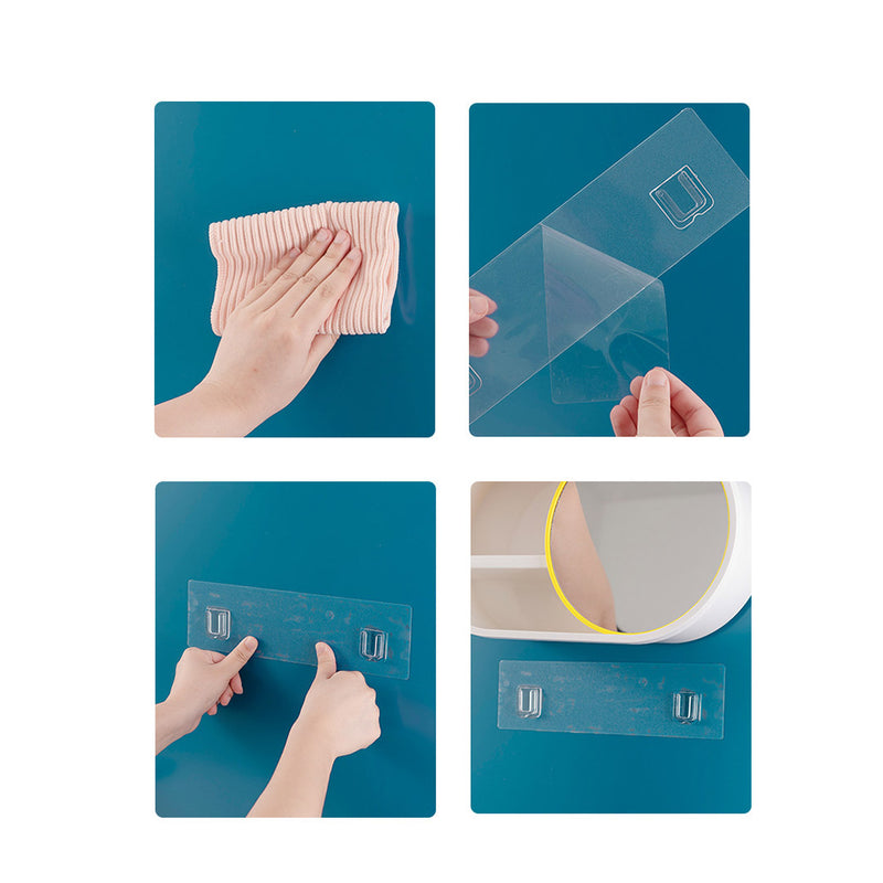2X 39cm Oval Wall-Mounted Mirror Storage Box Vanity Mirror Rack Bathroom Adhesive Shelf Home Organiser Decor