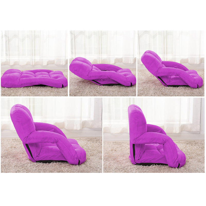 2X Foldable Lounge Cushion Adjustable Floor Lazy Recliner Chair with Armrest Purple