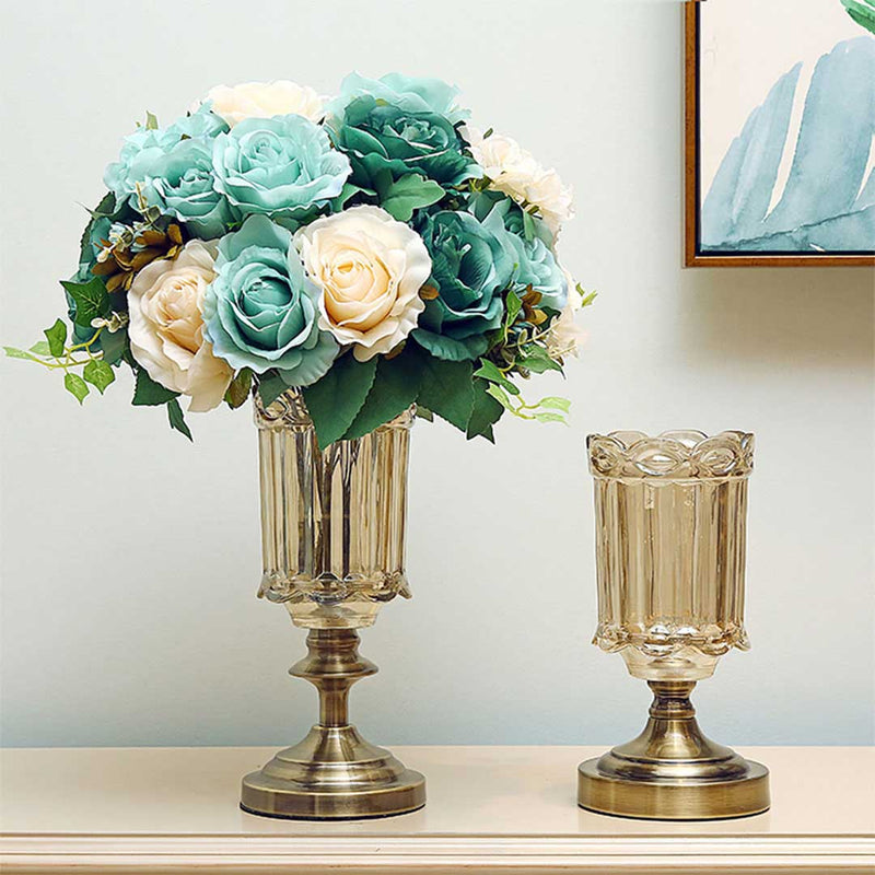 25cm Transparent Glass Flower Vase with Metal Base Filler Vase