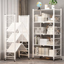 5 Tier Steel White Foldable Display Stand Multi-Functional Shelves Portable Storage Organizer with Wheels
