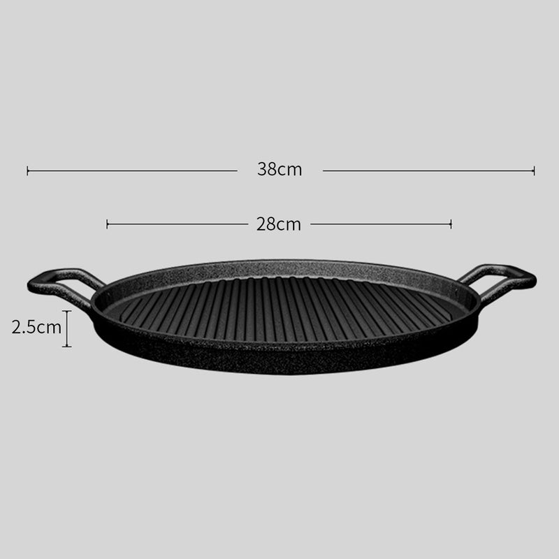 2X 28cm Ribbed Cast Iron Frying Pan Skillet Coating Steak Sizzle Platter