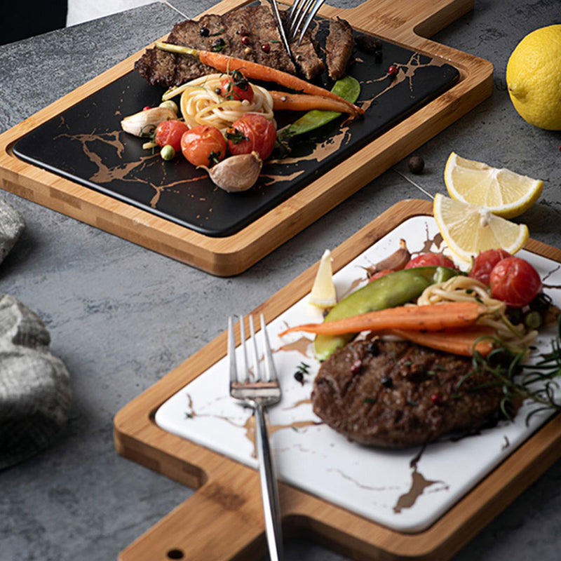 33.5cm White Square Wooden Serving Tray Slate Steak Serving Platter Chopping Board Paddle Home Decor