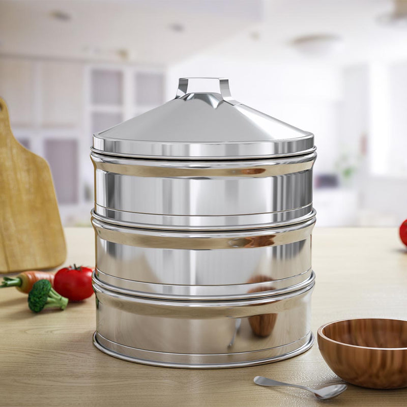 3 Tier 25cm Stainless Steel Steamers With Lid Work inside of Basket Pot Steamers