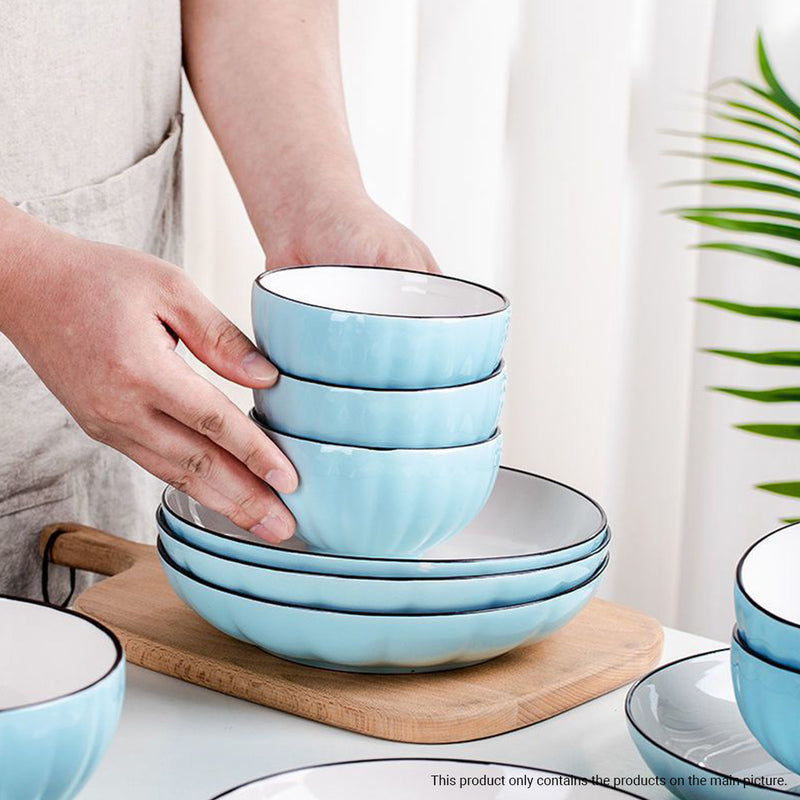 Blue Japanese Style Ceramic Dinnerware Crockery Soup Bowl Plate Server Kitchen Home Decor Set of 6
