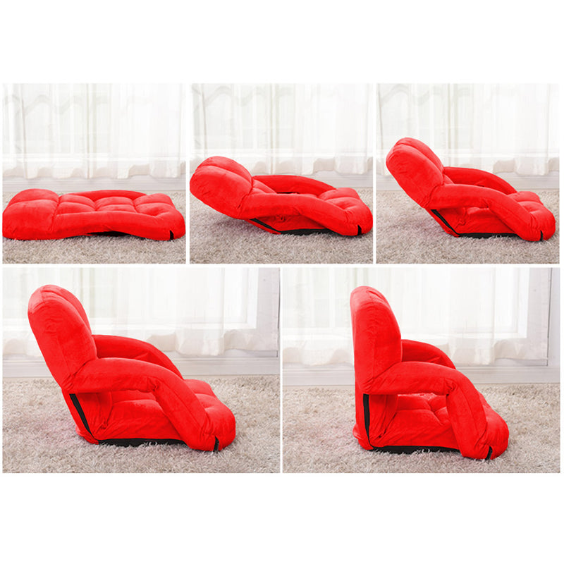 Foldable Lounge Cushion Adjustable Floor Lazy Recliner Chair with Armrest Red