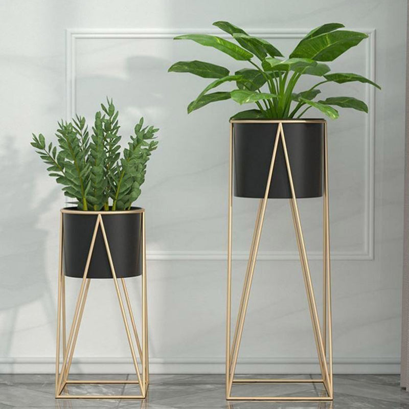 50cm Gold Metal Plant Stand with Black Flower Pot Holder Corner Shelving Rack Indoor Display