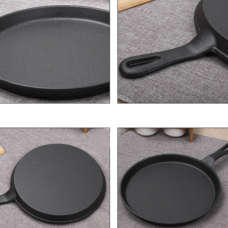 2X 26cm Round Cast Iron Frying Pan Skillet Griddle Sizzle Platter